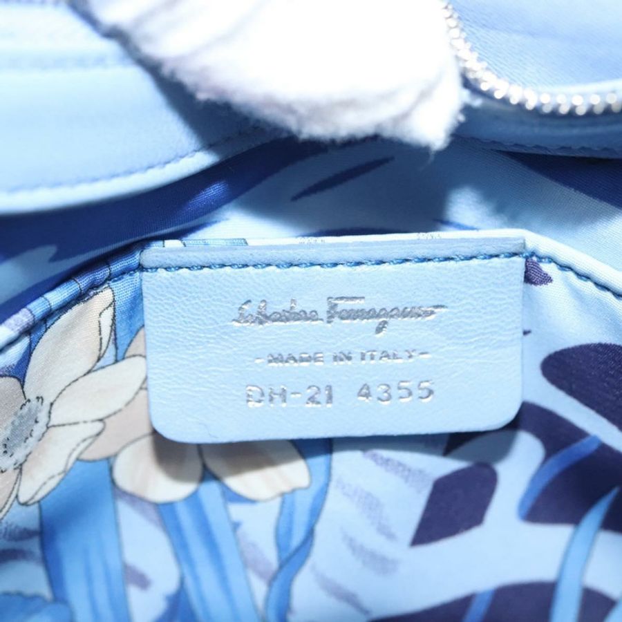 【日本直送】Salvatore Ferragamo Vala 肩背包 皮革 淺藍色 銀色 正品 137289-11