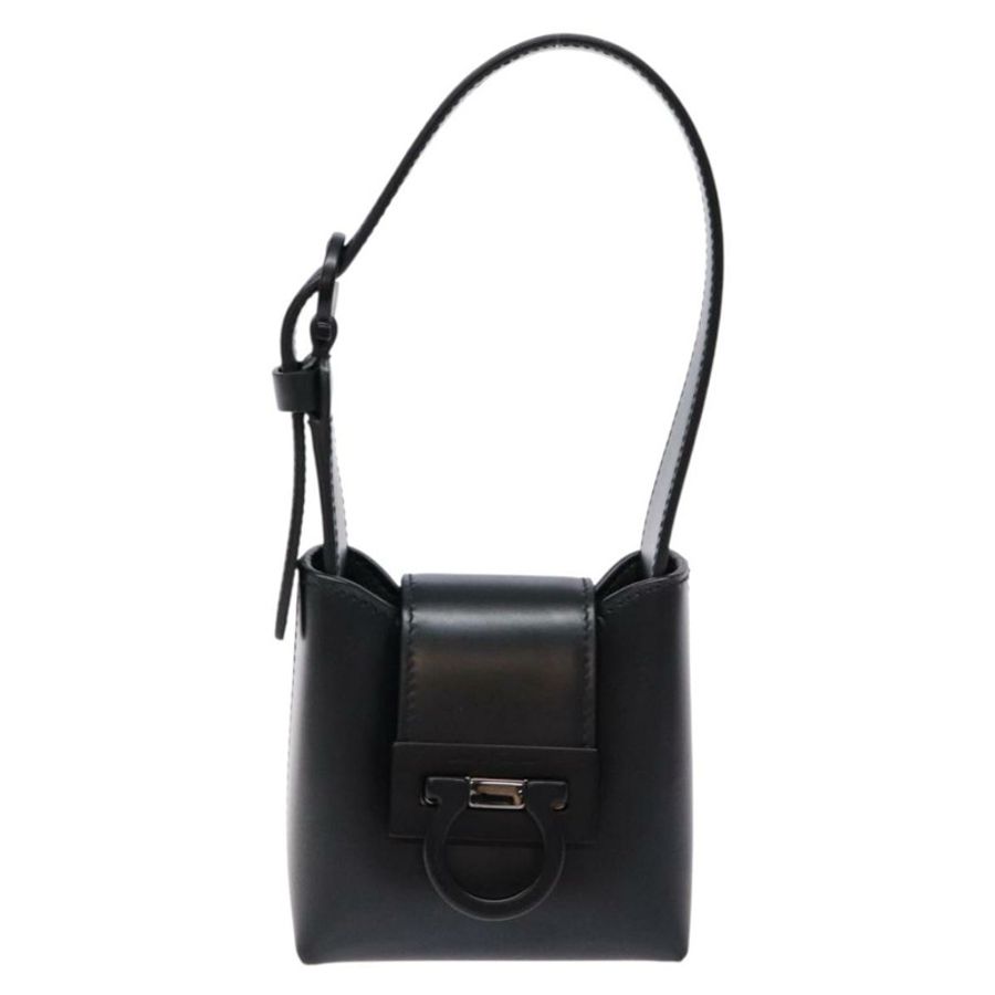 【日本直送】Salvatore Ferragamo Gancini 手袋 皮革 黑色 銀色 正品 137178-12