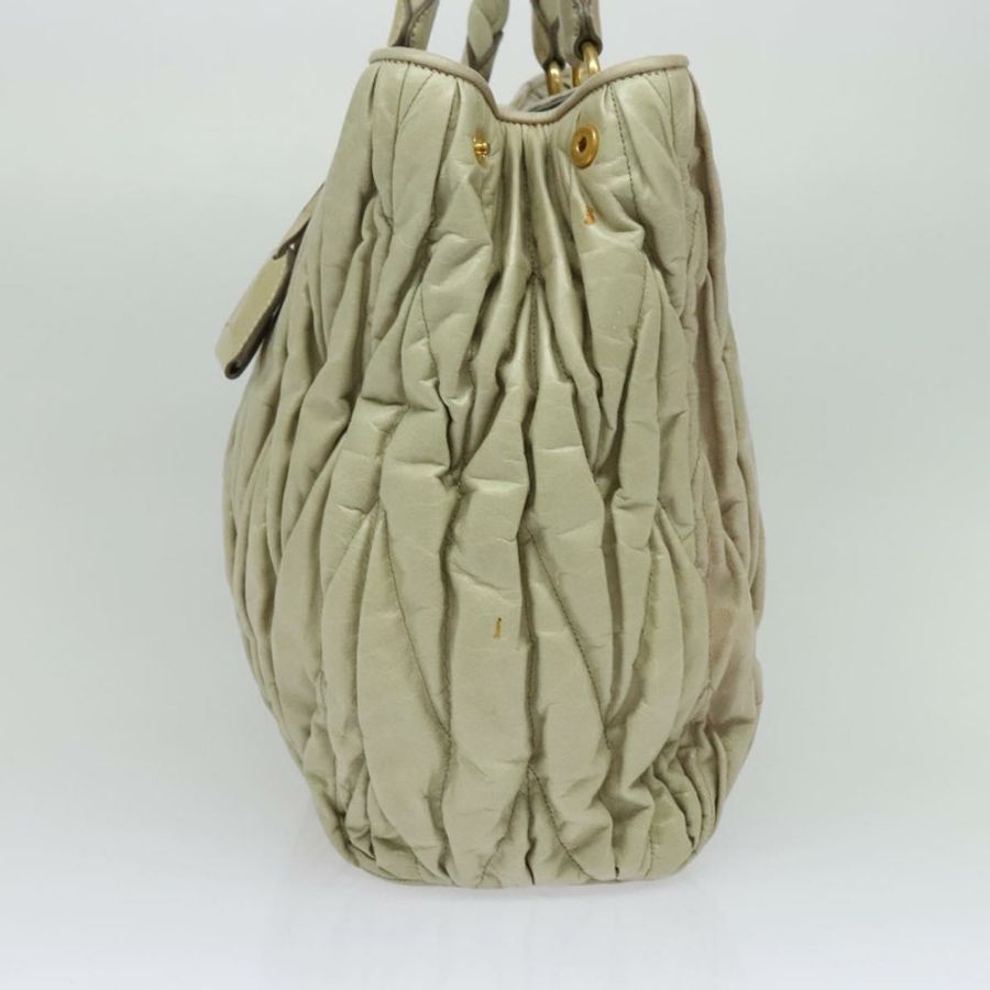 【日本直送】Miu Miu Matelasse 手袋 皮革 象牙色 金色 正品 138209-3