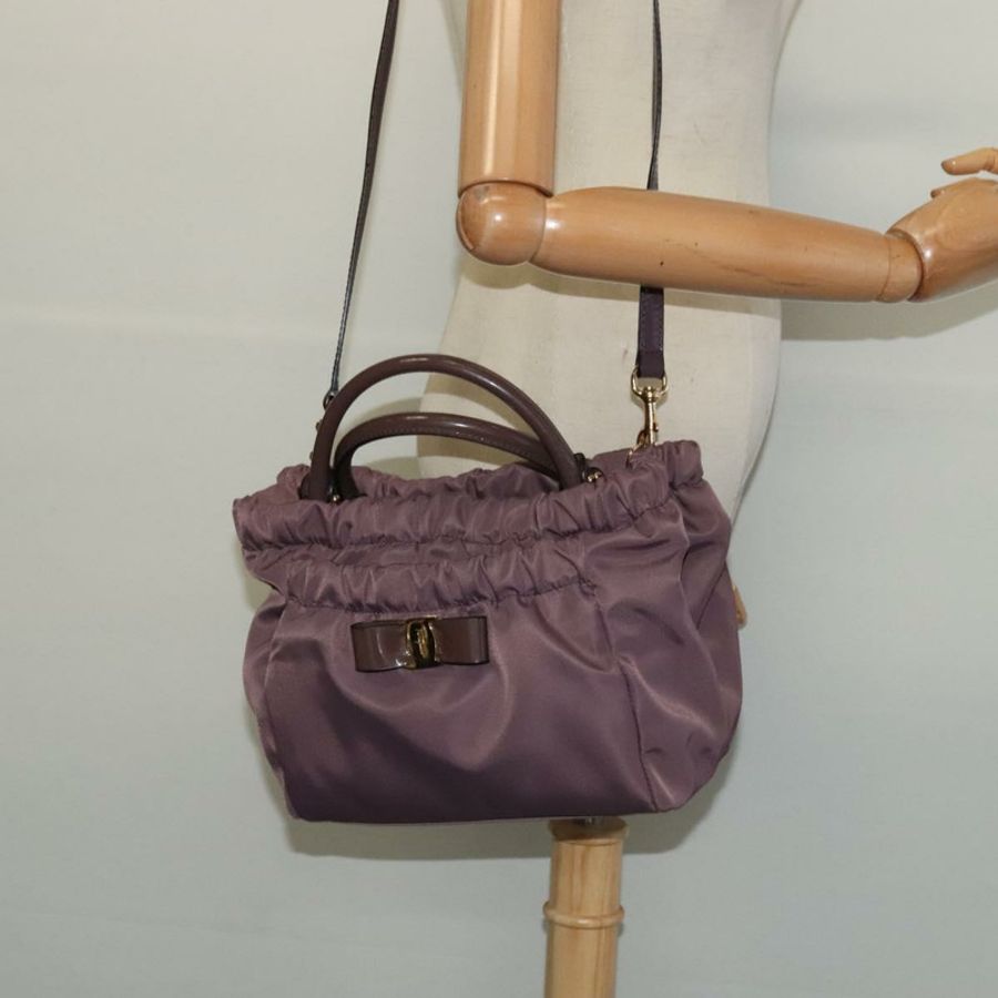 【日本直送】Salvatore Ferragamo Vala 手提包 尼龍琺瑯 2way 紫色銀色 Auth 138874-23