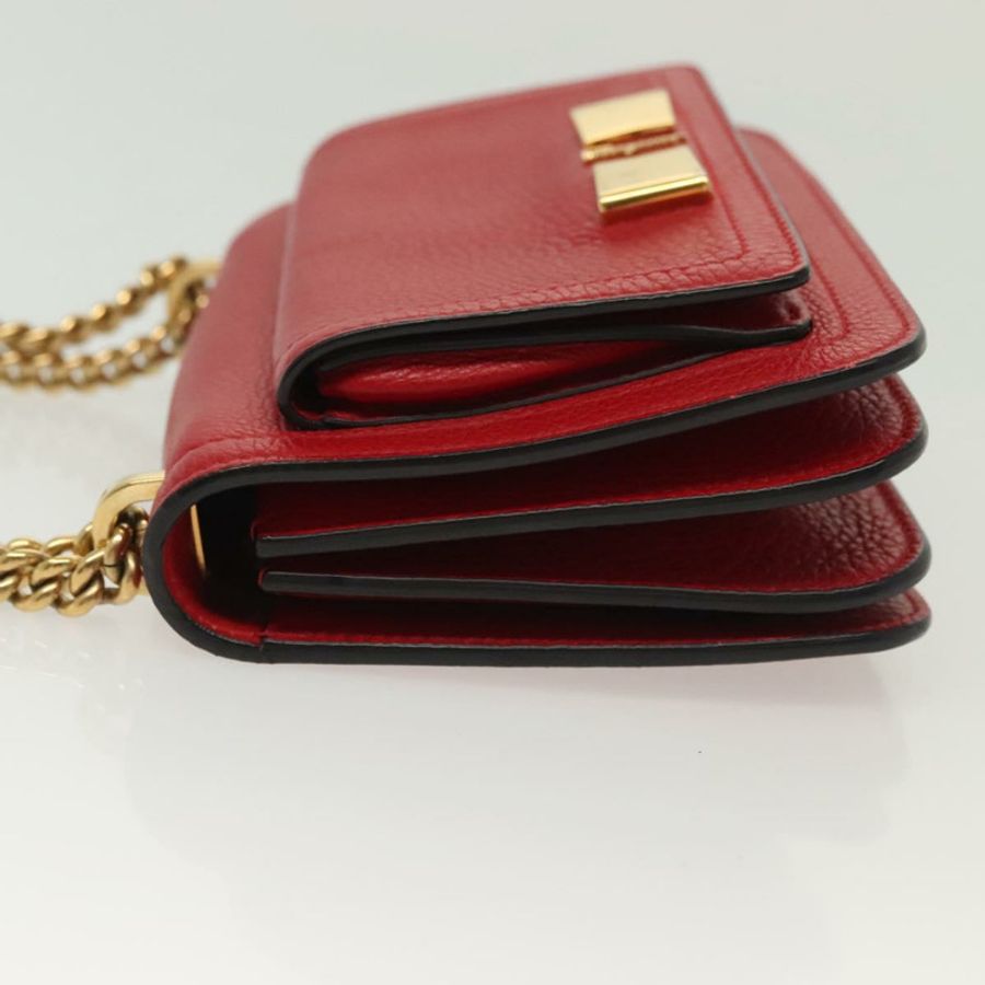 【日本直送】Salvatore Ferragamo 鏈條 Vala 單肩包 皮革 紅色 金色 正品 138878-3