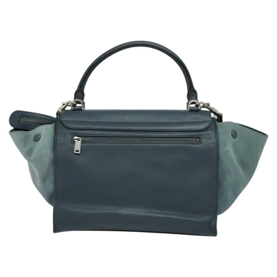 【日本直送】CELINE Trapeze 手提包 皮革絨面革 2way 藍色銀色 Auth BA5022-1