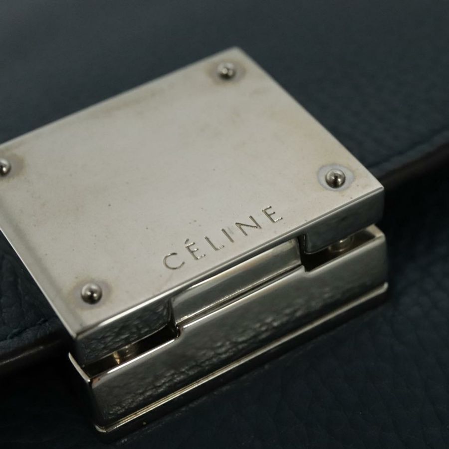 【日本直送】CELINE Trapeze 手提包 皮革絨面革 2way 藍色銀色 Auth BA5022-9