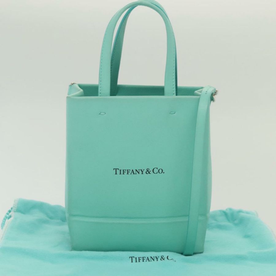 【日本直送】蒂芬妮 (TIFFANY&Co.) 迷你手提包,皮革材質,兩用,藍綠色,銀色,正品編號 139063-11