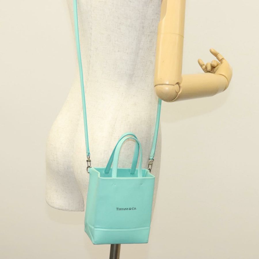 【日本直送】蒂芬妮 (TIFFANY&Co.) 迷你手提包,皮革材質,兩用,藍綠色,銀色,正品編號 139063-22
