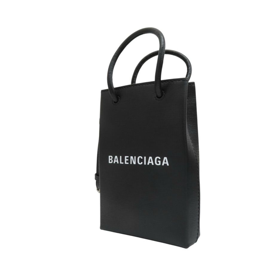 黑色牛皮 Shopping Phone Holder 紙袋包 肩背包【BALENCIAGA 巴黎世家】 #593826-2