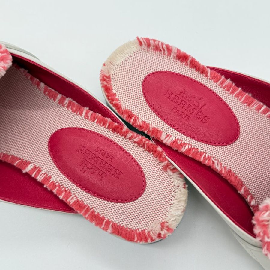 HERMES 愛馬仕 奶昔白 牛皮拼織物 KELLY 穆勒鞋 EU 35 1/2|專櫃62,000-6