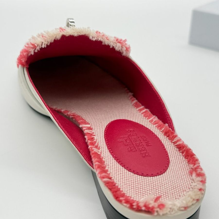 HERMES 愛馬仕 奶昔白 牛皮拼織物 KELLY 穆勒鞋 EU 35 1/2|專櫃62,000-7