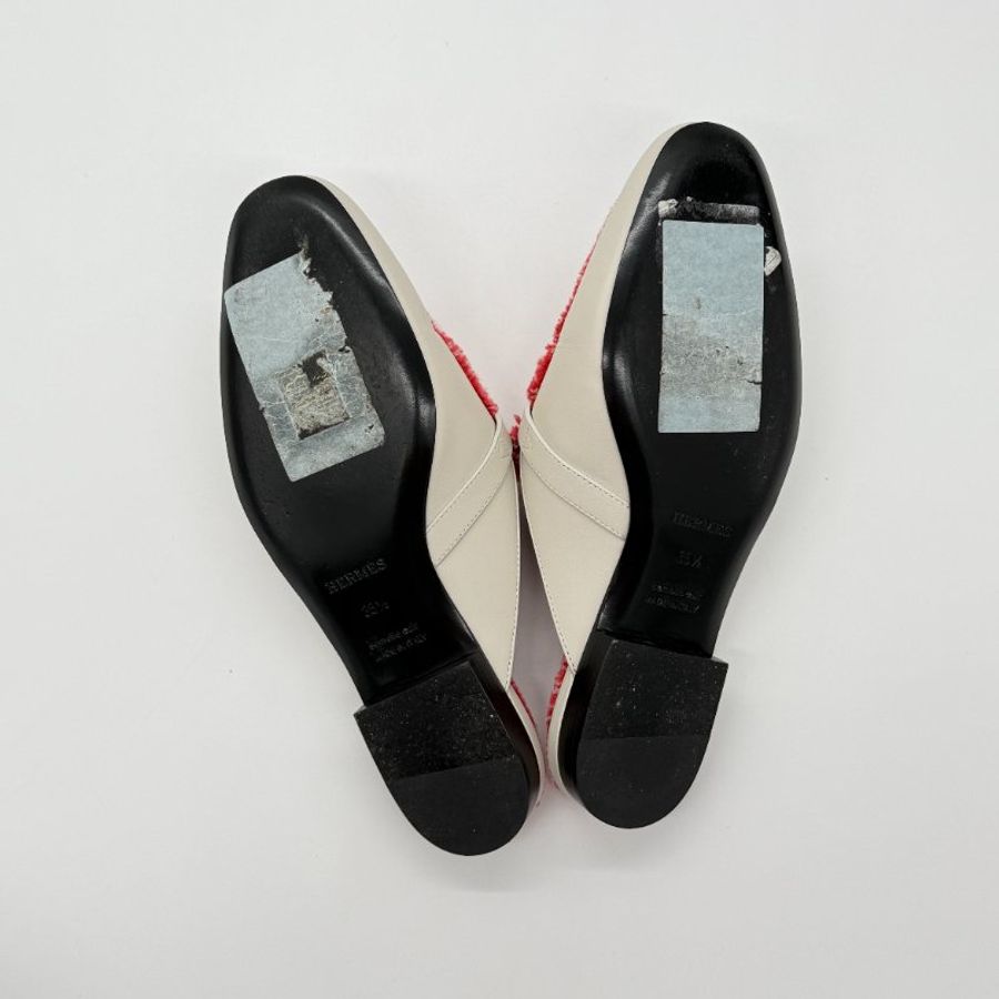 HERMES 愛馬仕 奶昔白 牛皮拼織物 KELLY 穆勒鞋 EU 35 1/2|專櫃62,000-11