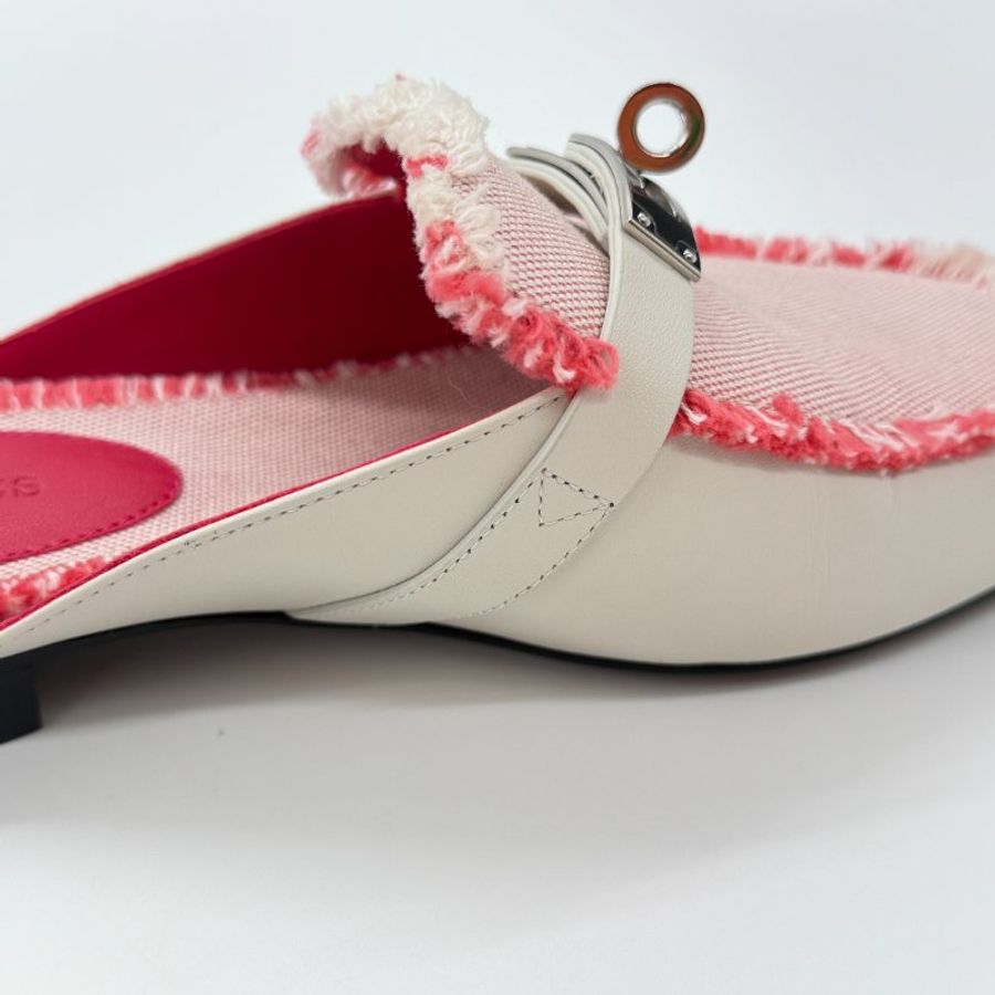 HERMES 愛馬仕 奶昔白 牛皮拼織物 KELLY 穆勒鞋 EU 35 1/2|專櫃62,000-16