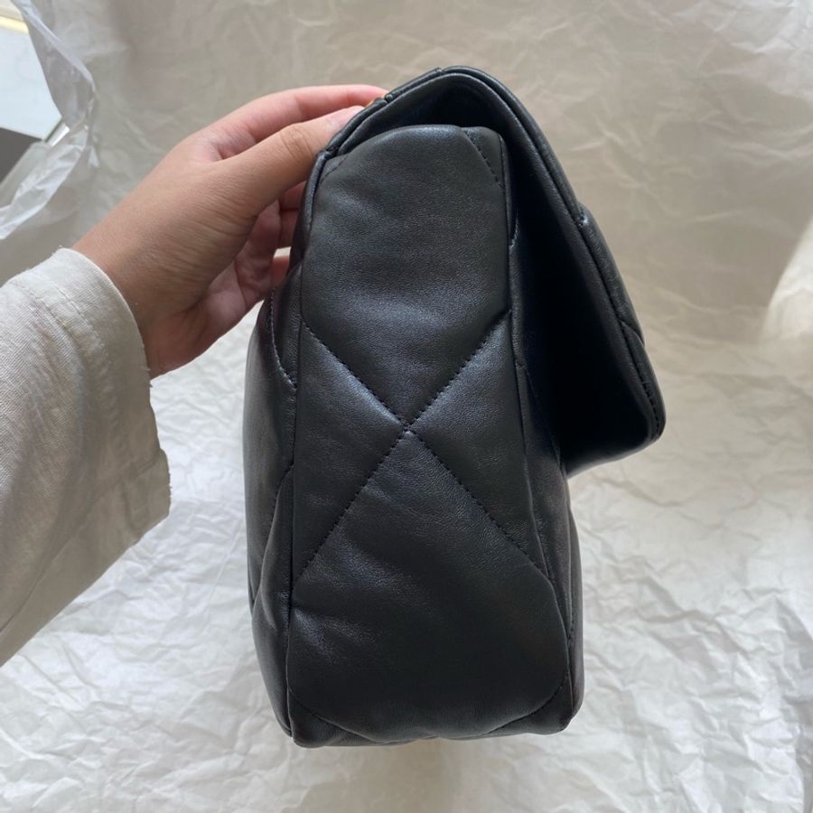 Chanel香奈兒 19bag黑金中號羊皮鏈條包 芯片款-8