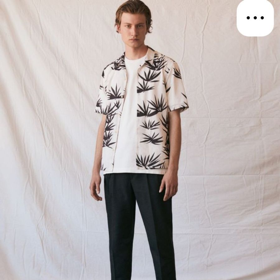 Allsaints 米白 夏威夷襯衫 古巴領 開領 襯衫 男S-2