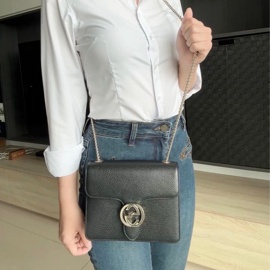 正品 Cucci 黑 荔枝牛皮 斜背包｜日本購入-1