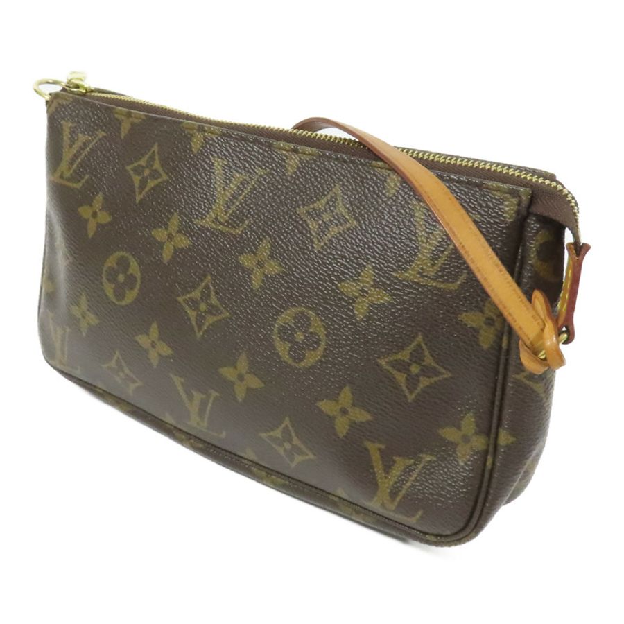 LOUIS VUITTON Monogram Pochette Accessoires金扣手挽袋棕色-2