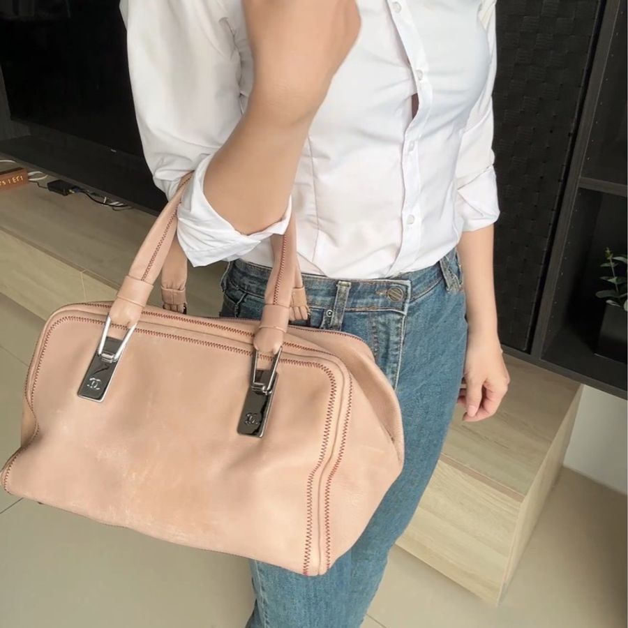 正品 CHANEL 奶茶 牛皮 白香奈兒 老香 托特包|有雷標-3