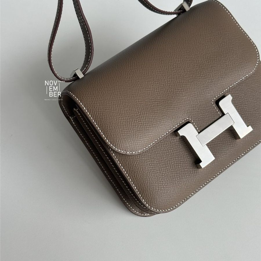 全新全配✨ Hermès 愛馬仕 Mini Constance 康康 大象灰銀釦 肩背包 斜背包-10
