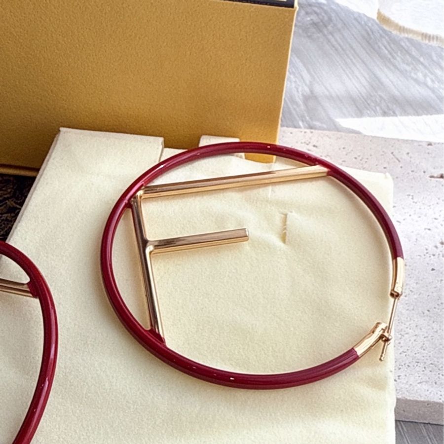 Fendi 紅圈金F耳環-1