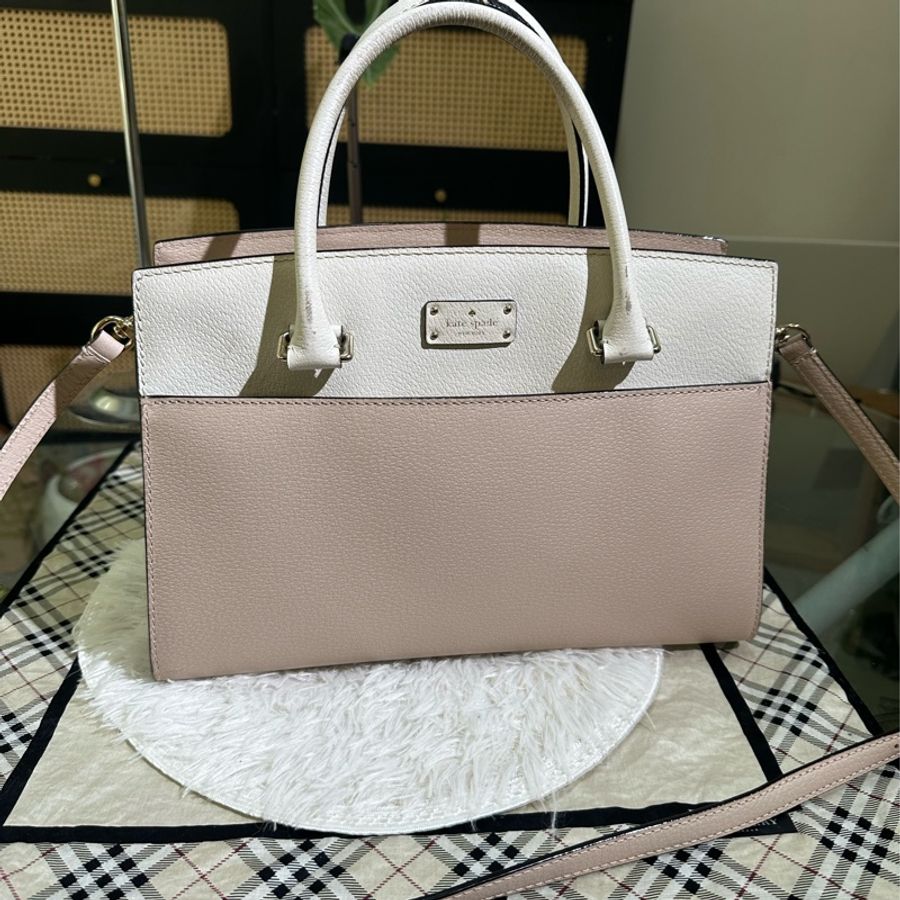 出清 Kate spade 拚色粉白斜背手提包-5