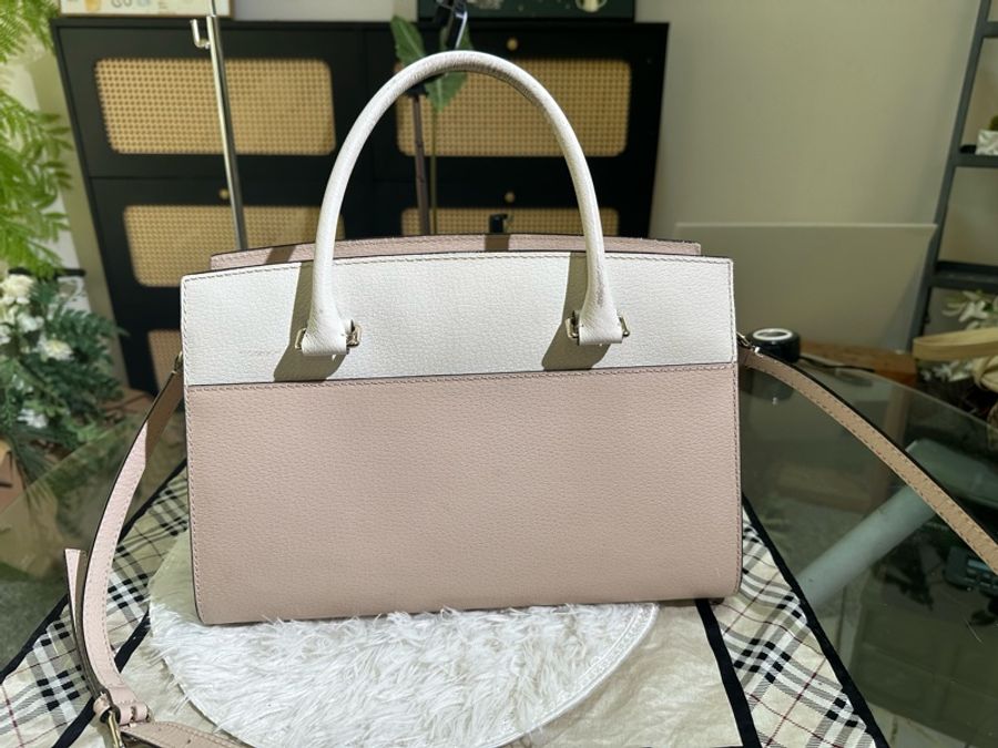 出清 Kate spade 拚色粉白斜背手提包-8