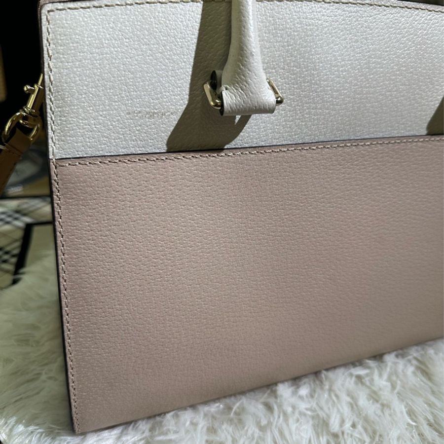 出清 Kate spade 拚色粉白斜背手提包-9