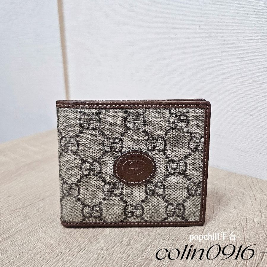 [甜價出❣️] Gucci Interlocking咖啡牛皮對開短夾-0