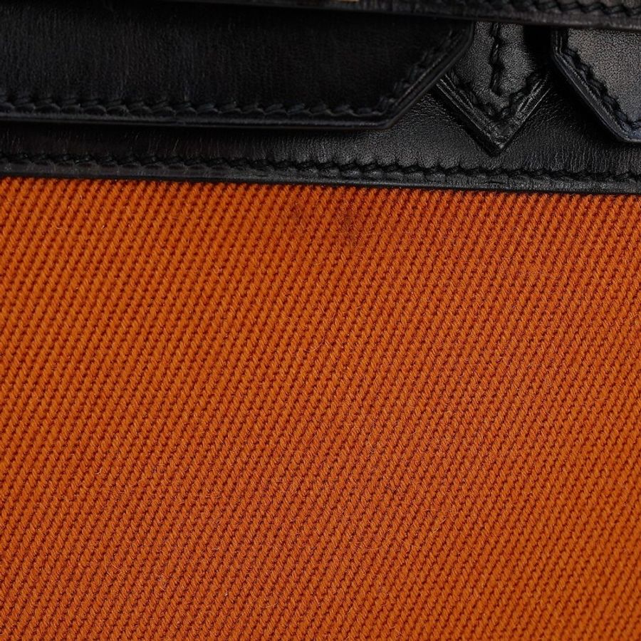 7成新 HERMÈS 愛馬仕 限量收藏款 Birkin 30 Potamus 89 黑色 Noir 93 愛馬仕橘 Orange Box牛皮 Toile H 帆布 銀扣 □J刻 2006年 (思英HX-15
