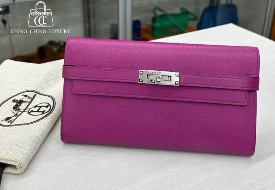 🌈Hermes💗Kelly Wallet💗L3玫瑰紫銀扣🌟99新🌟Epsom皮🌟長銀包🌟-1