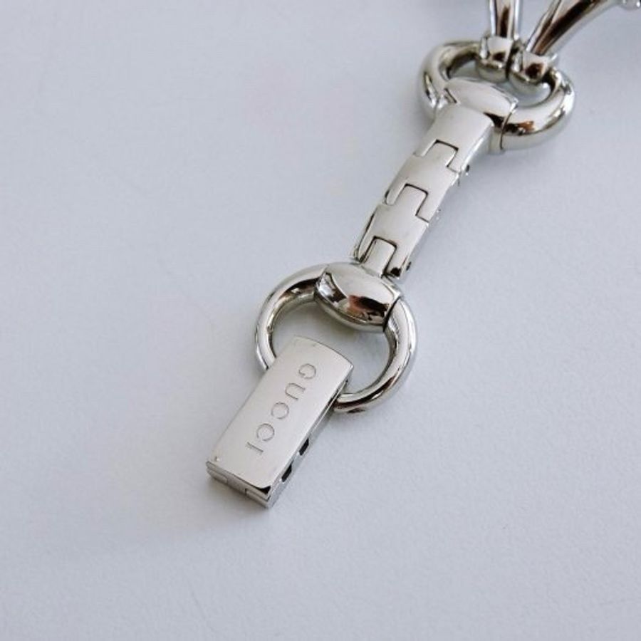 真品 GUCCI 古馳 Signoria 馬鞍馬銜鍊珍珠母貝大型手鍊手錶 女錶-4