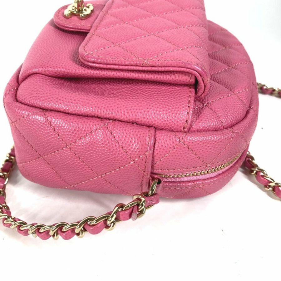 CHANEL 絎縫鏈條包,帶 Coco 標誌,Pochette 單肩包,魚子醬皮革,粉紅色-5