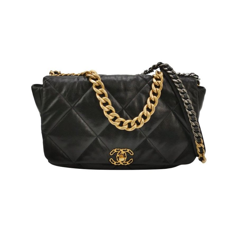 Chanel 19Bag Maxi 羊皮 純色 菱格 絎縫 穿皮 雙C扣 單肩包-0