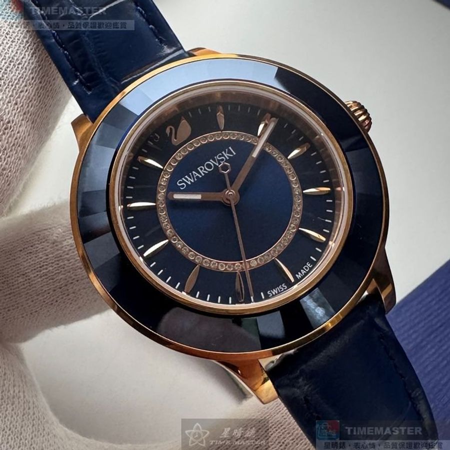 SWAROVSKI手錶,編號SW00033,40mm玫瑰金錶殼,寶藍錶帶款-2