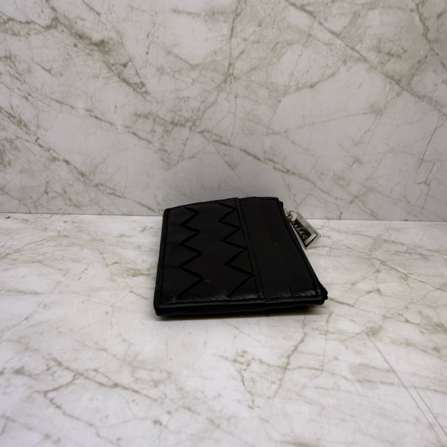 BOTTEGA VENETA 經典大格編織雙面拉鍊卡夾/黑-2