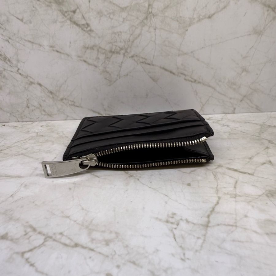 BOTTEGA VENETA 經典大格編織雙面拉鍊卡夾/黑-5