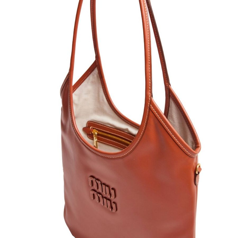 【MIU MIU】Ivy 皮革 手袋 托特包 肩背包 鐵鏽紅色 5BG231-3