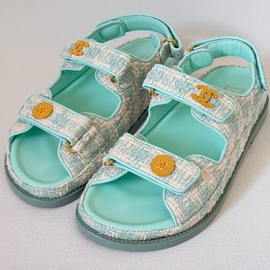 Chanel tweed sandals 薄荷色 涼鞋-1