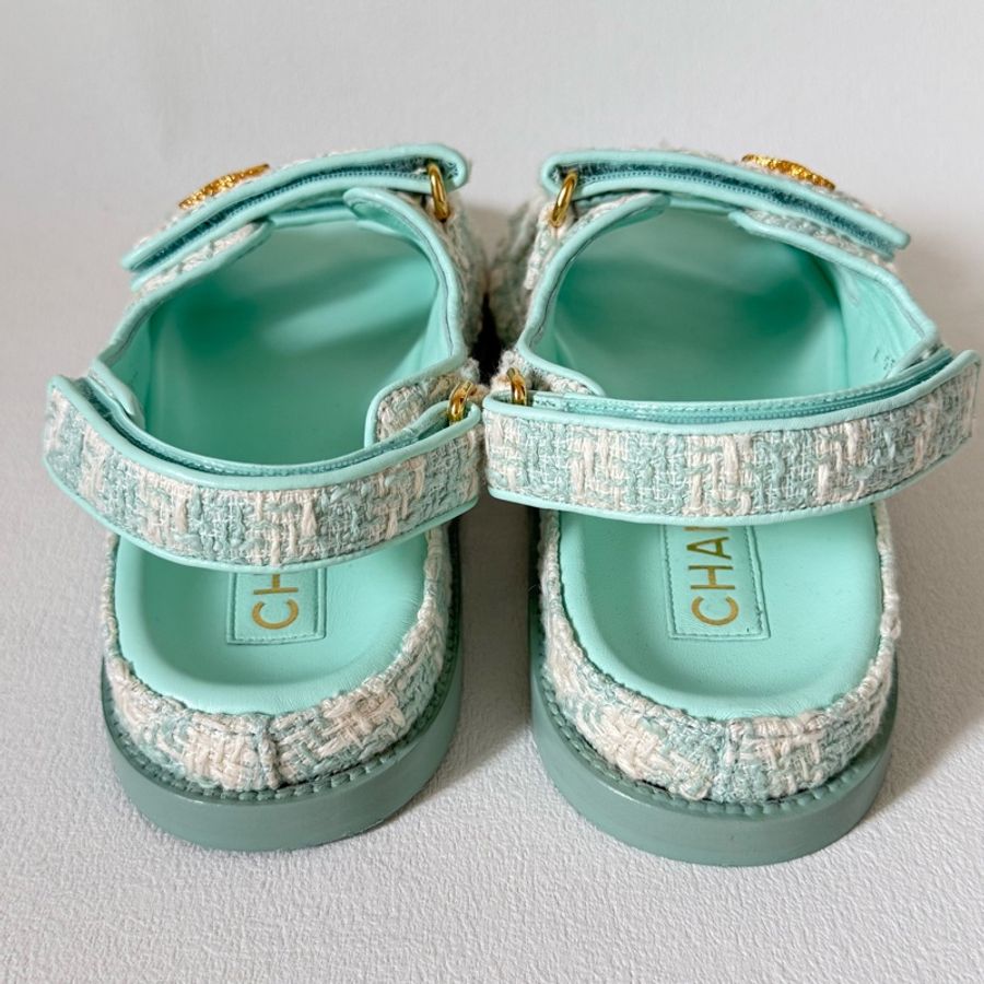 Chanel tweed sandals 薄荷色 涼鞋-7