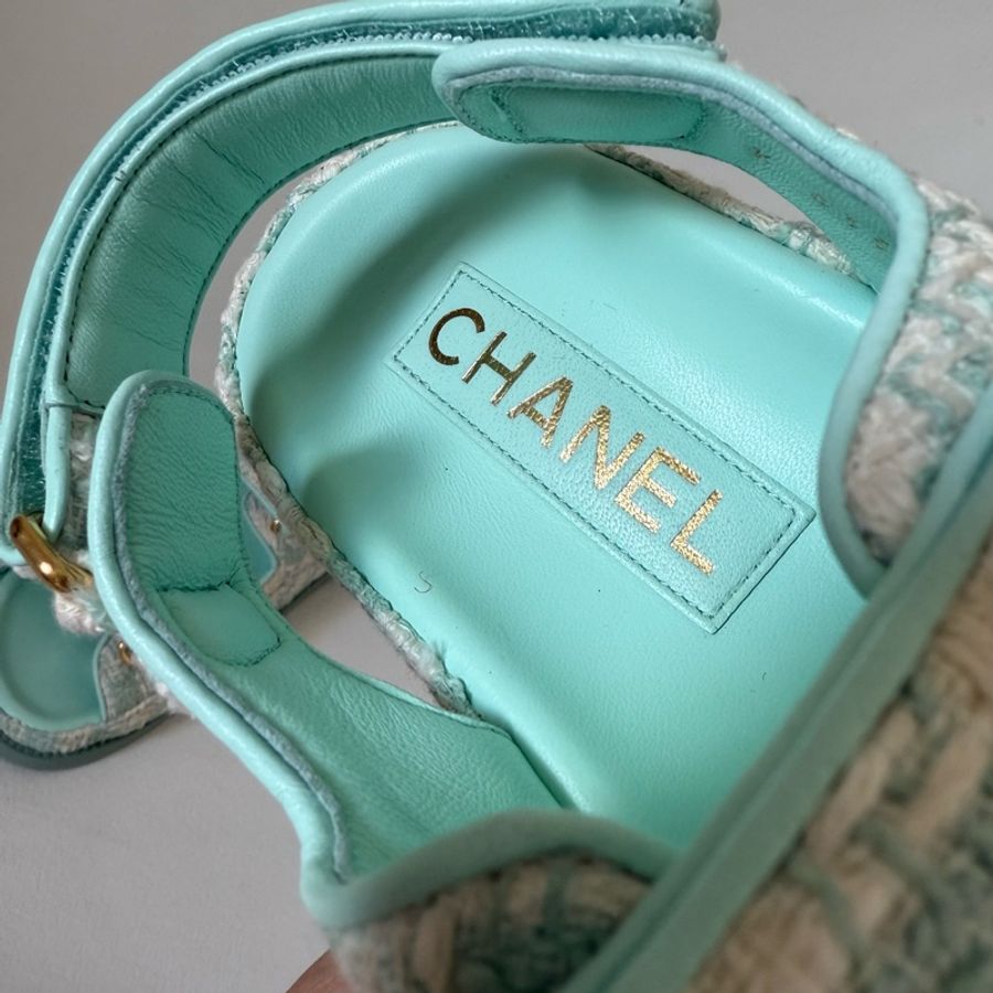 Chanel tweed sandals 薄荷色 涼鞋-8