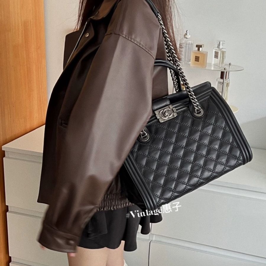 Chanel Leboy黑銀做舊牛皮托特包 #長肩帶🉑肩背 #稀有收藏款割愛-2