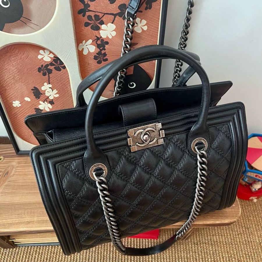 Chanel Leboy黑銀做舊牛皮托特包 #長肩帶🉑肩背 #稀有收藏款割愛-5