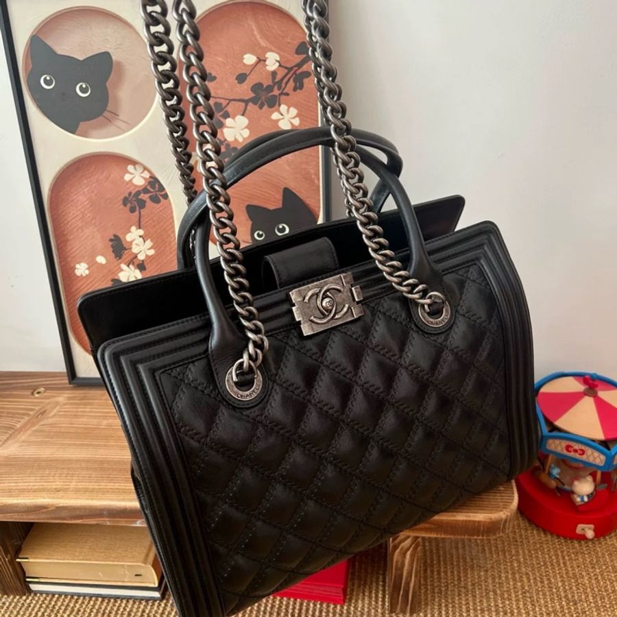 Chanel Leboy黑銀做舊牛皮托特包 #長肩帶🉑肩背 #稀有收藏款割愛-7