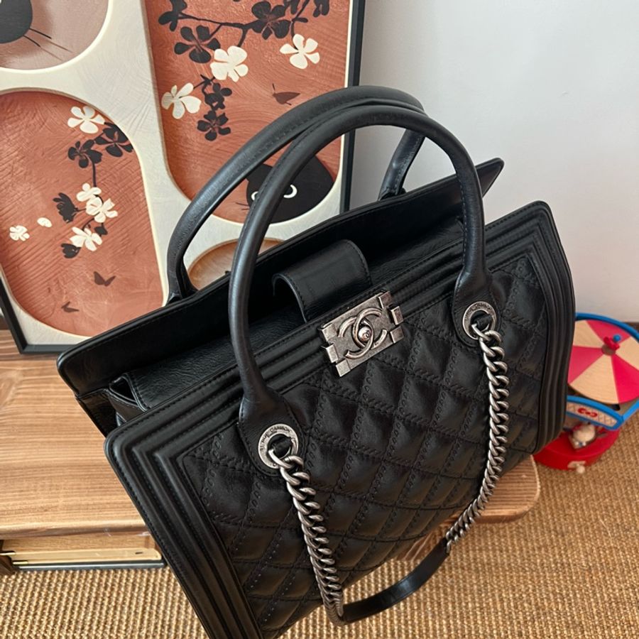 Chanel Leboy黑銀做舊牛皮托特包 #長肩帶🉑肩背 #稀有收藏款割愛-11