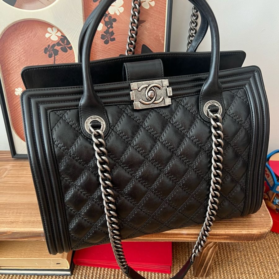 Chanel Leboy黑銀做舊牛皮托特包 #長肩帶🉑肩背 #稀有收藏款割愛-12