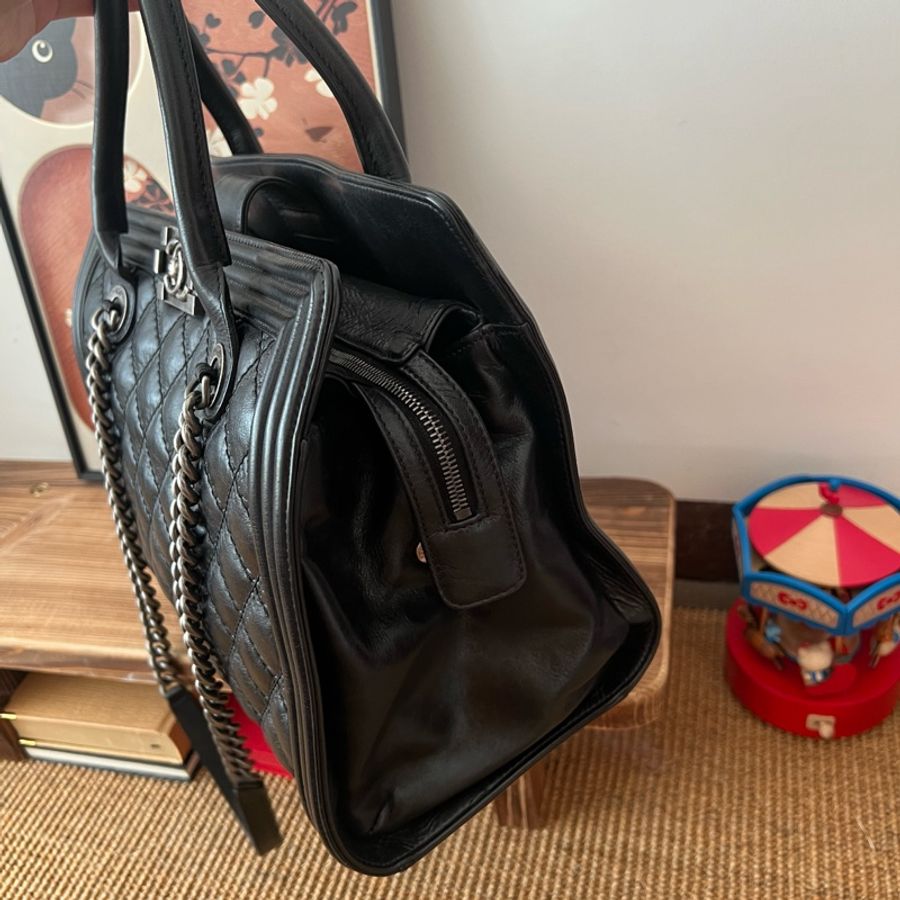 Chanel Leboy黑銀做舊牛皮托特包 #長肩帶🉑肩背 #稀有收藏款割愛-13