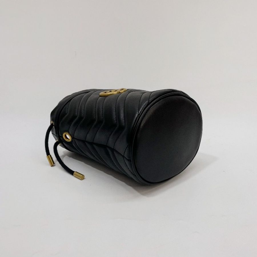 Gucci 黑牛皮霧金釦Marmont Mini Bucket Bag斜背水桶包 575163-6