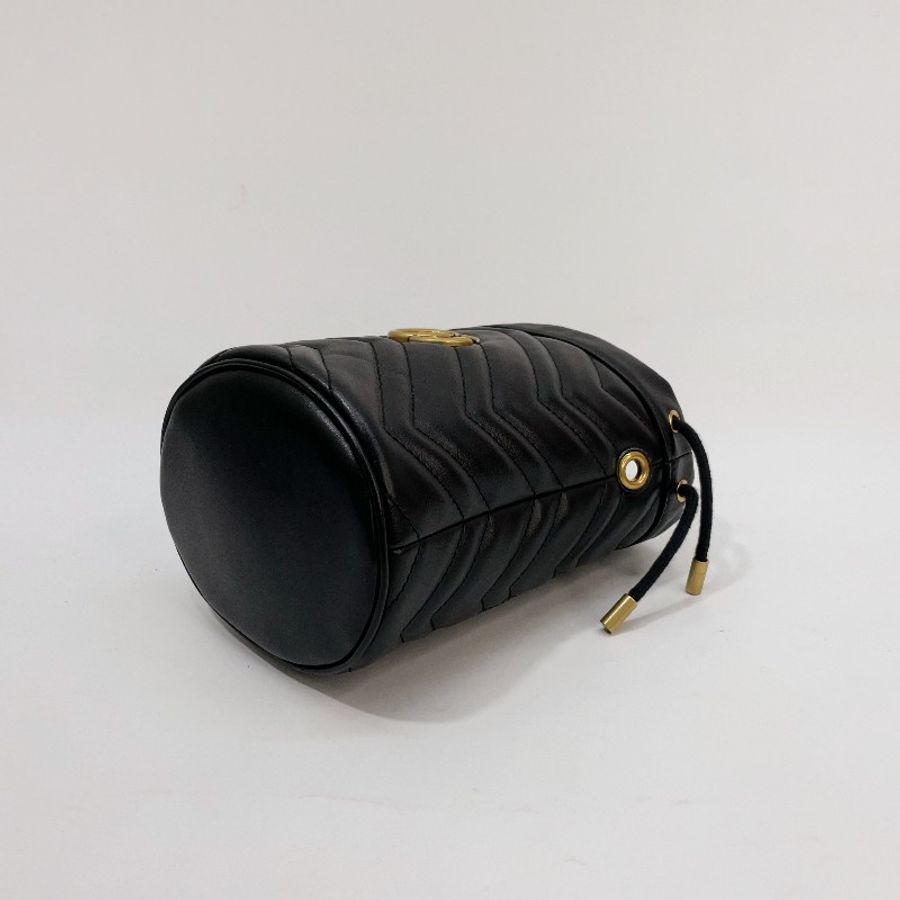 Gucci 黑牛皮霧金釦Marmont Mini Bucket Bag斜背水桶包 575163-7