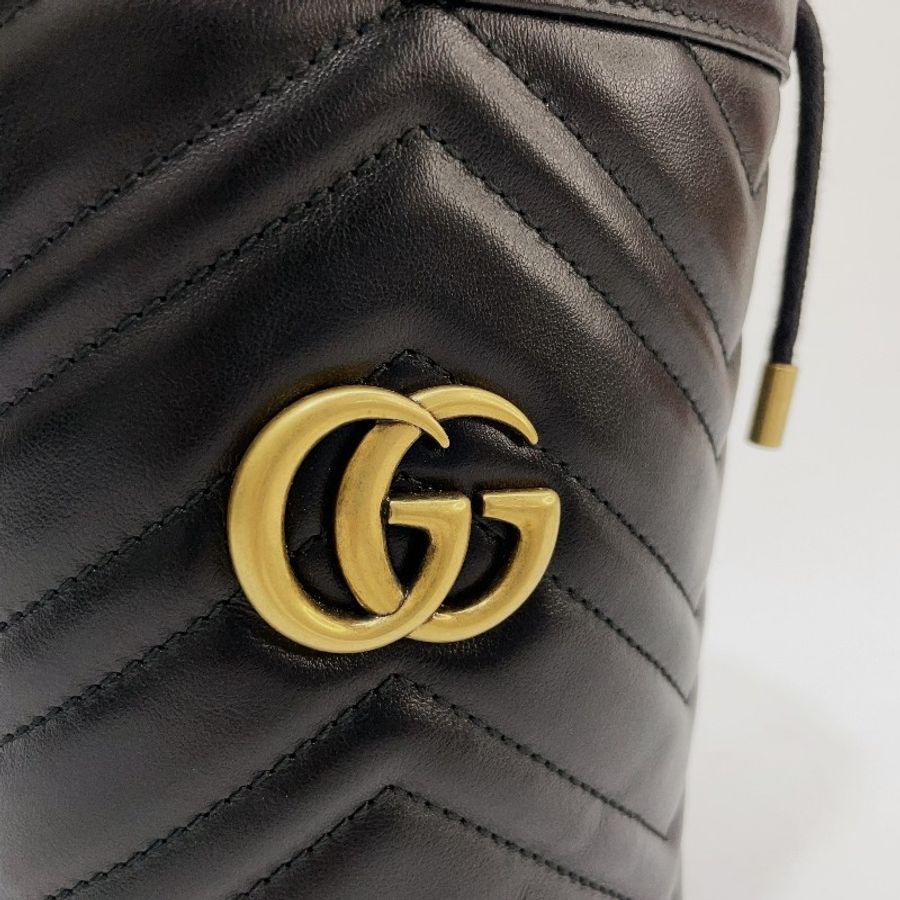 Gucci 黑牛皮霧金釦Marmont Mini Bucket Bag斜背水桶包 575163-9