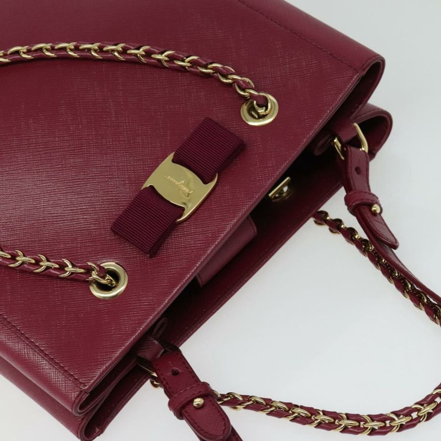 【日本直送】Salvatore Ferragamo 鏈條 Vala 手提包 皮革 粉紅色 金飾 正品 BA4315-6