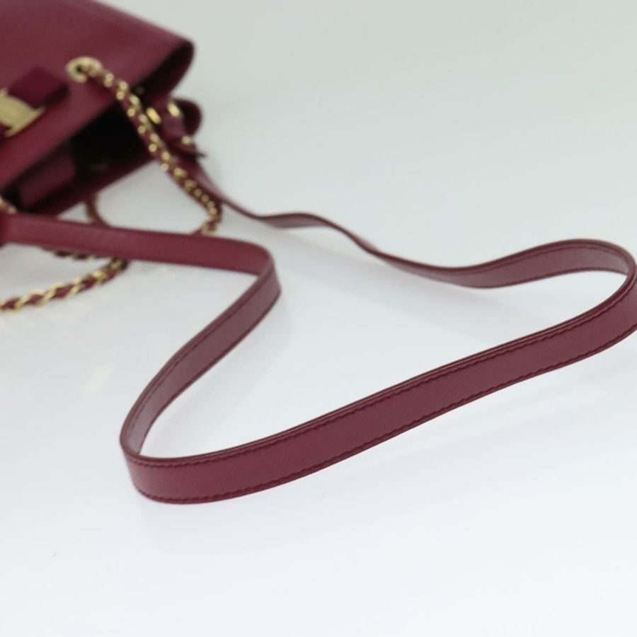 【日本直送】Salvatore Ferragamo 鏈條 Vala 手提包 皮革 粉紅色 金飾 正品 BA4315-9