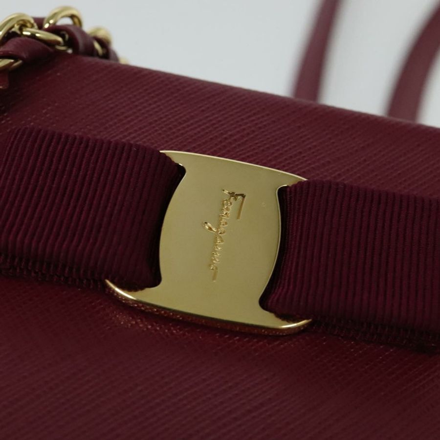 【日本直送】Salvatore Ferragamo 鏈條 Vala 手提包 皮革 粉紅色 金飾 正品 BA4315-17