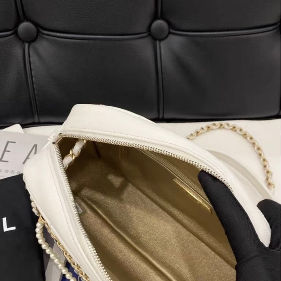 Chanel 埃及系列珍珠流蘇相機包 可遇不可求 山羊皮25*14-6